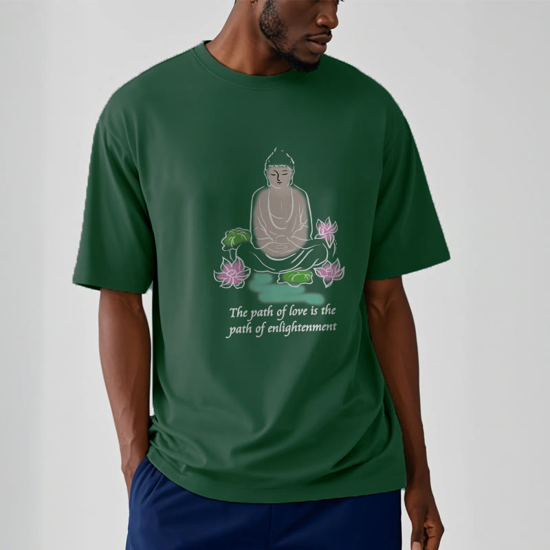 Buddha Stones Meditating Buddha Lotus Flower Leaf Pattern Cotton Tee T-shirt