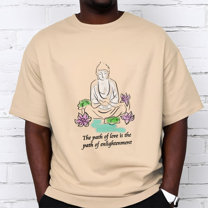 Buddha Stones Meditating Buddha Lotus Flower Leaf Pattern Cotton Tee T-shirt