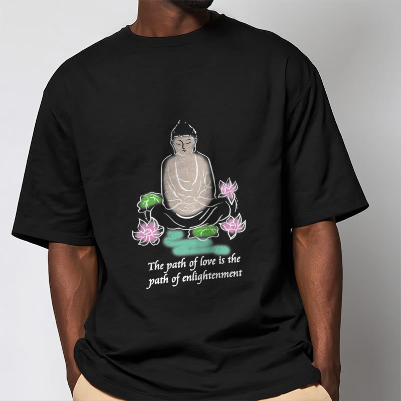 Buddha Stones Meditating Buddha Lotus Flower Leaf Pattern Cotton Tee T-shirt