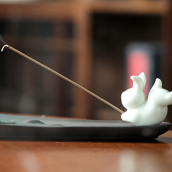 Buddha Stones Moon Rabbit PiXiu Mountain Healing Ceramic Stick Incense Burner Decoration - image 7