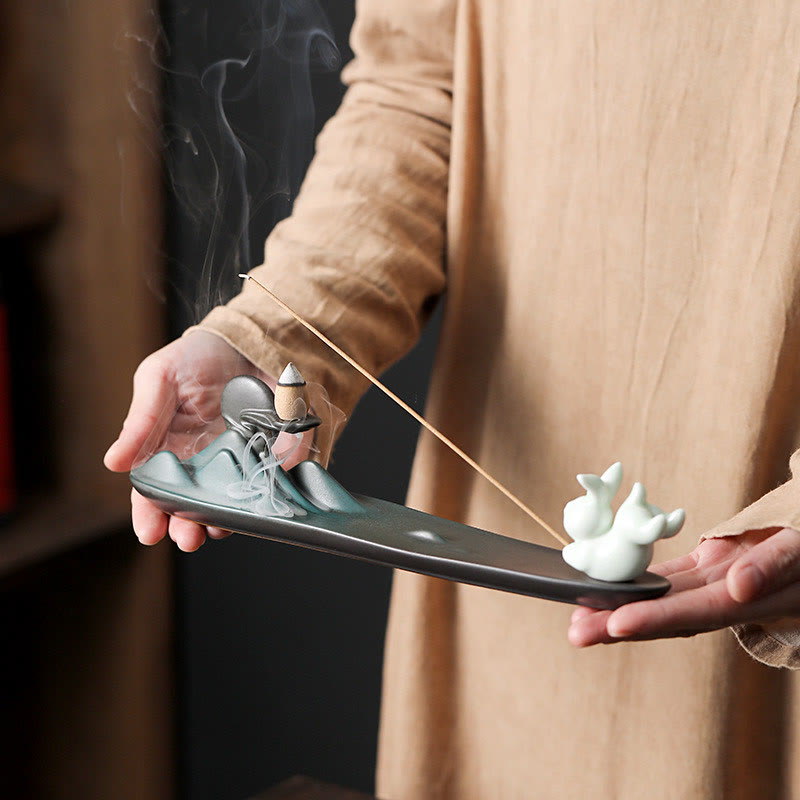 Buddha Stones Moon Rabbit PiXiu Mountain Healing Ceramic Stick Incense Burner Decoration - image 2