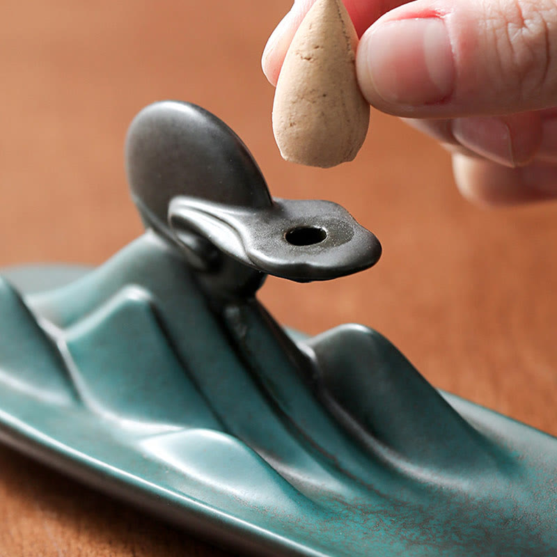 Buddha Stones Moon Rabbit PiXiu Mountain Healing Ceramic Stick Incense Burner Decoration - image 6