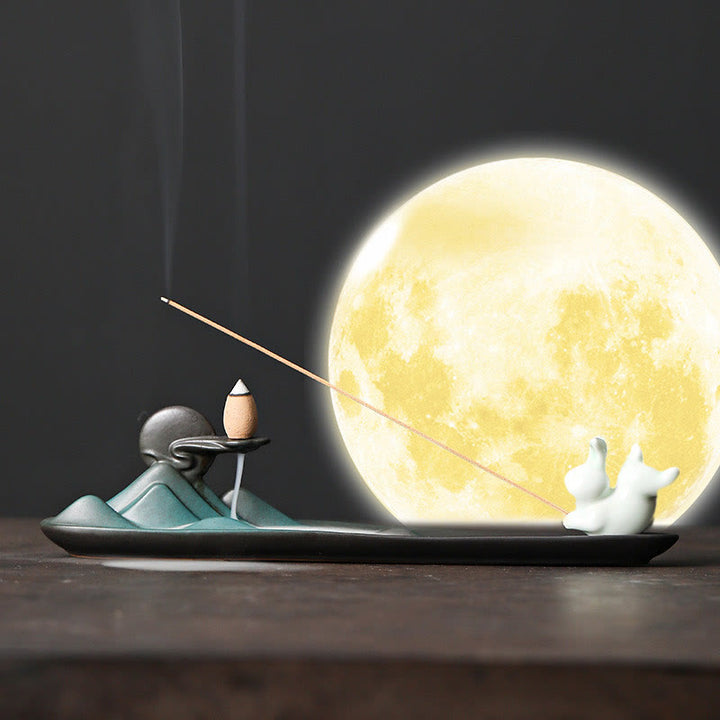 Buddha Stones Moon Rabbit PiXiu Mountain Healing Ceramic Stick Incense Burner Decoration - image 4