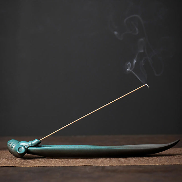 Buddha Stones Three Stones Waves Butterfly Bamboo Healing Ceramic Stick Incense Burner Decoration - Bamboo 26*5.6*2.3cm - image 15