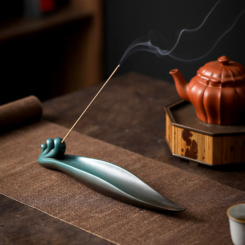 Buddha Stones Three Stones Waves Butterfly Bamboo Healing Ceramic Stick Incense Burner Decoration - image 10