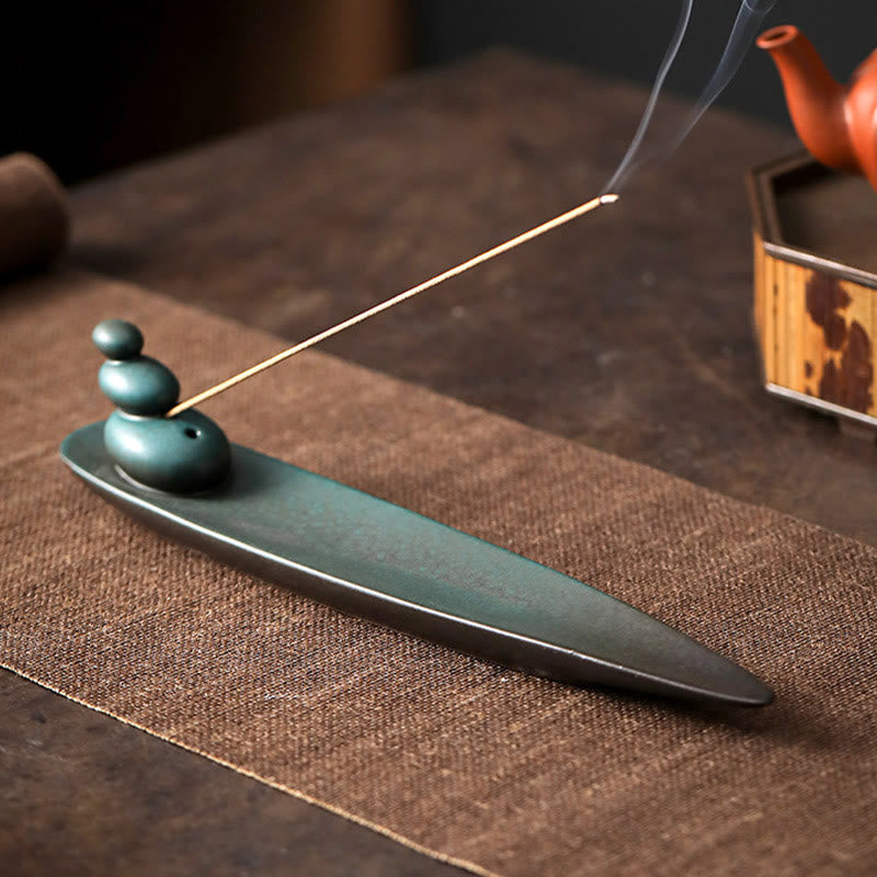 Buddha Stones Three Stones Waves Butterfly Bamboo Healing Ceramic Stick Incense Burner Decoration - image 3