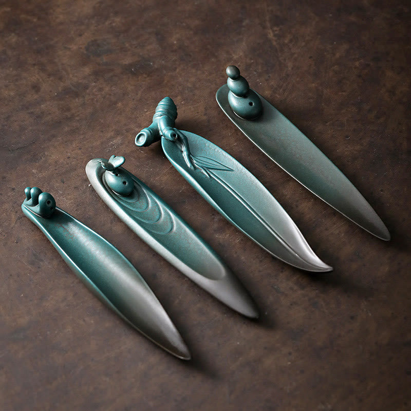 Buddha Stones Three Stones Waves Butterfly Bamboo Healing Ceramic Stick Incense Burner Decoration - image 1