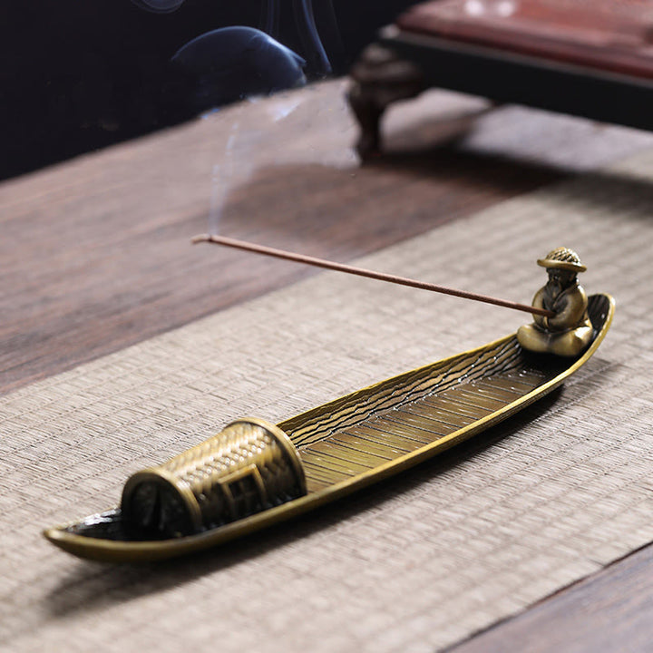 Buddha Stones Fisherman Boat Alloy Incense Stick Holder Healing Incense Burner Decoration - image 3