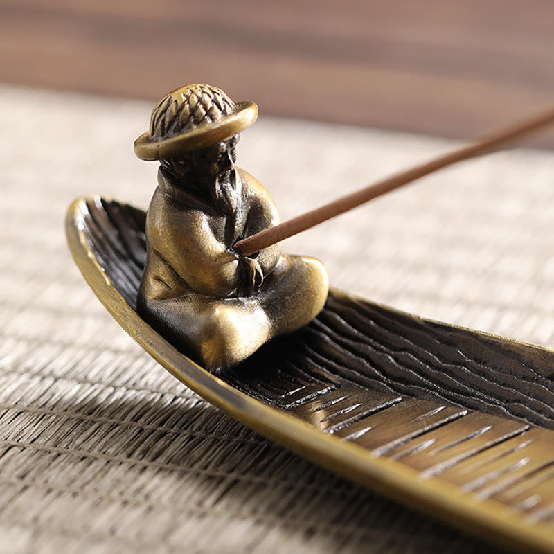 Buddha Stones Fisherman Boat Alloy Incense Stick Holder Healing Incense Burner Decoration - image 4
