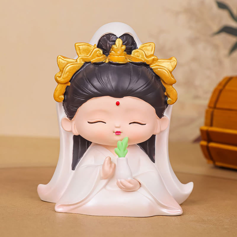 Buddha Stones Meditation Avalokitesvara Lotus Boy Girl Resin Statue Harmony Home Decoration - Avalokitesvara 6.5*5*7.6cm - image 2
