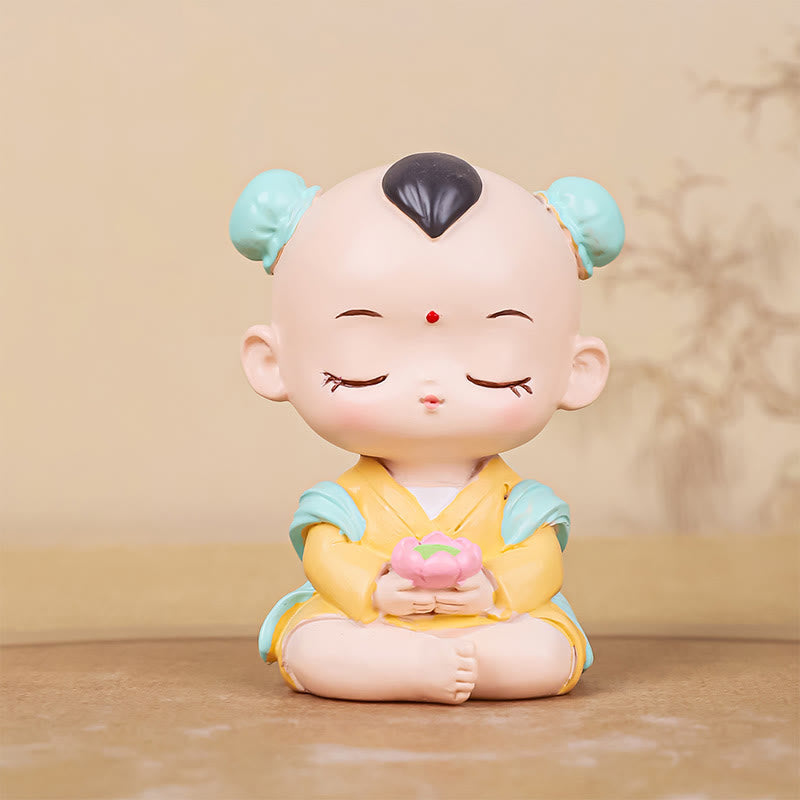 Buddha Stones Meditation Avalokitesvara Lotus Boy Girl Resin Statue Harmony Home Decoration