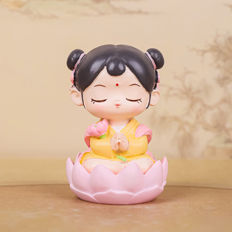 Buddha Stones Meditation Avalokitesvara Lotus Boy Girl Resin Statue Harmony Home Decoration