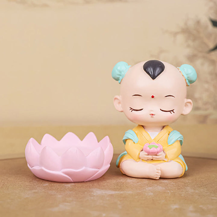 Buddha Stones Meditation Avalokitesvara Lotus Boy Girl Resin Statue Harmony Home Decoration - image 14