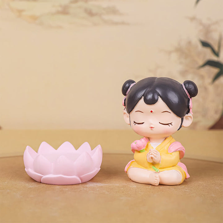 Buddha Stones Meditation Avalokitesvara Lotus Boy Girl Resin Statue Harmony Home Decoration - image 12