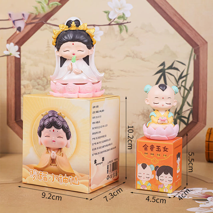 Buddha Stones Meditation Avalokitesvara Lotus Boy Girl Resin Statue Harmony Home Decoration - image 19