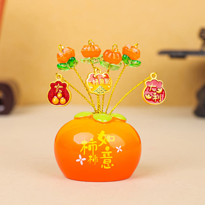 Buddha Stones Persimmon Peace and Safe Yellow Ingot Attract Wealth Resin Statue Harmony Home Decoration