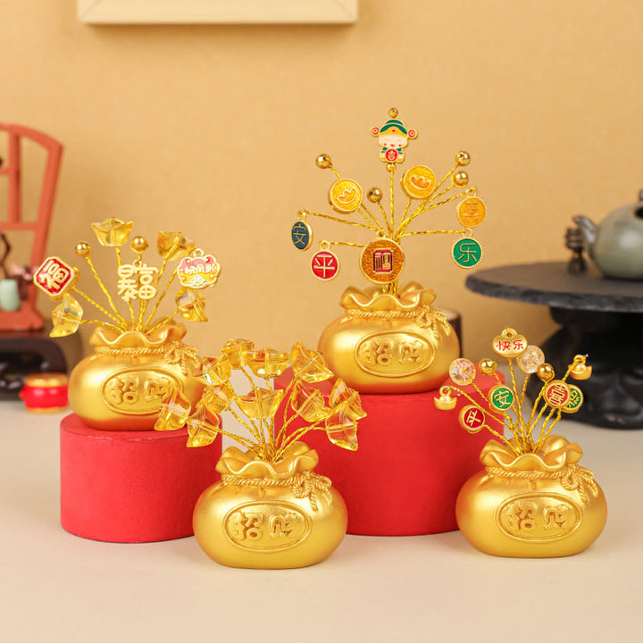 Buddha Stones Persimmon Peace and Safe Yellow Ingot Attract Wealth Resin Statue Harmony Home Decoration