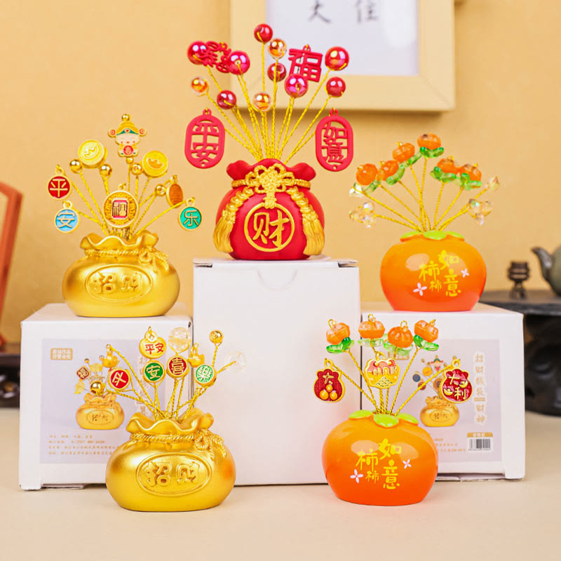 Buddha Stones Persimmon Peace and Safe Yellow Ingot Attract Wealth Resin Statue Harmony Home Decoration