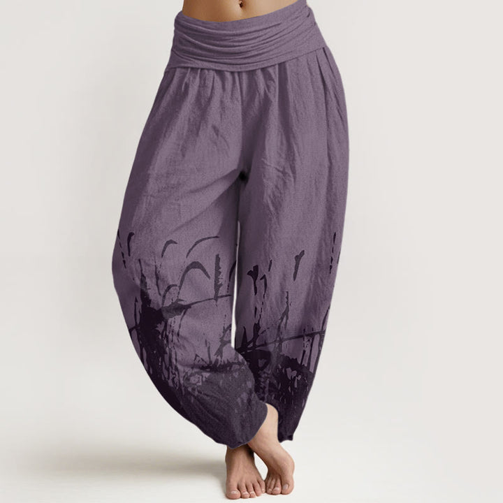 Buddha Stones Wild Grass Pattern Women's Elastic Waist Harem Pants - Purple - US22，UK/AU26，EU54 (6XL) - image 8