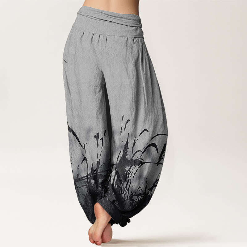 Buddha Stones Wild Grass Pattern Women's Elastic Waist Harem Pants