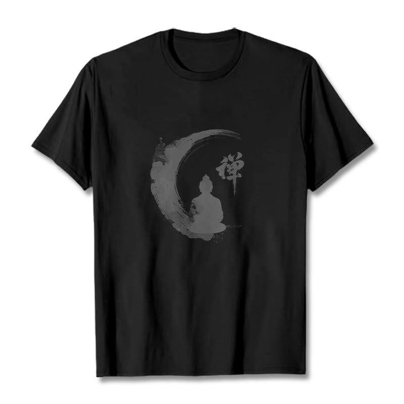 Buddha Stones Meditating Buddha Pattern Cotton Tee T-shirt - Black - 2XL - image 4
