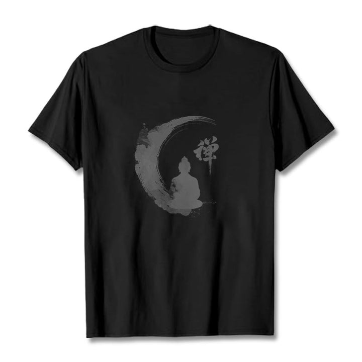 Buddha Stones Meditating Buddha Pattern Cotton Tee T-shirt - Black - 2XL - image 4