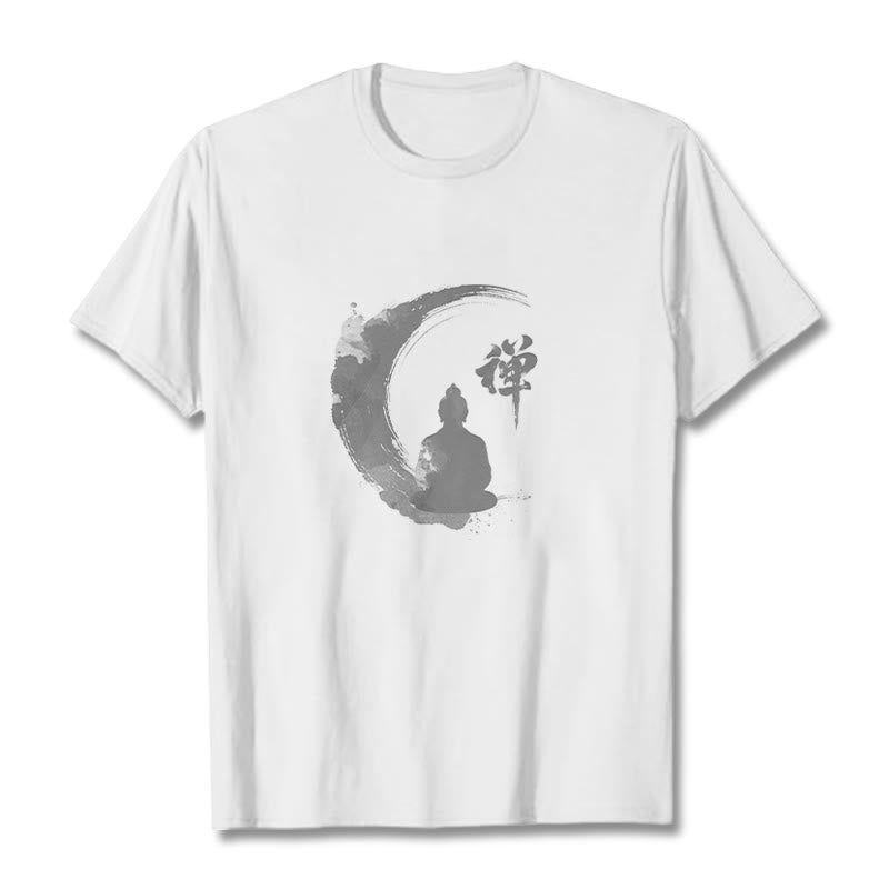 Buddha Stones Meditating Buddha Pattern Cotton Tee T-shirt - White - 2XL - image 1