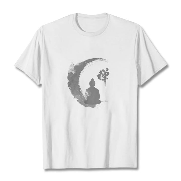 Buddha Stones Meditating Buddha Pattern Cotton Tee T-shirt - White - 2XL - image 1