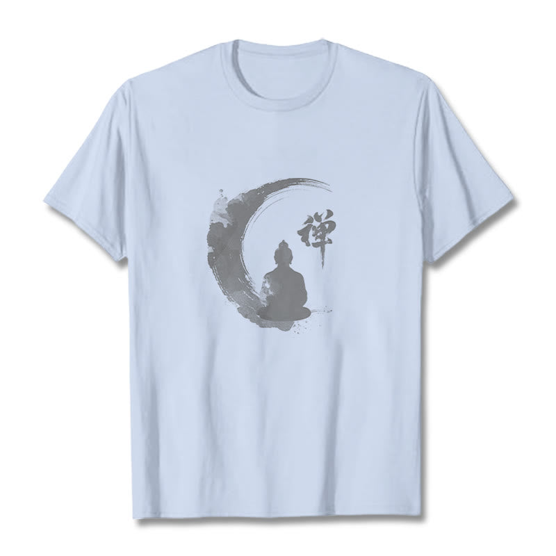 Buddha Stones Meditating Buddha Pattern Cotton Tee T-shirt - Light Cyan - 2XL - image 19