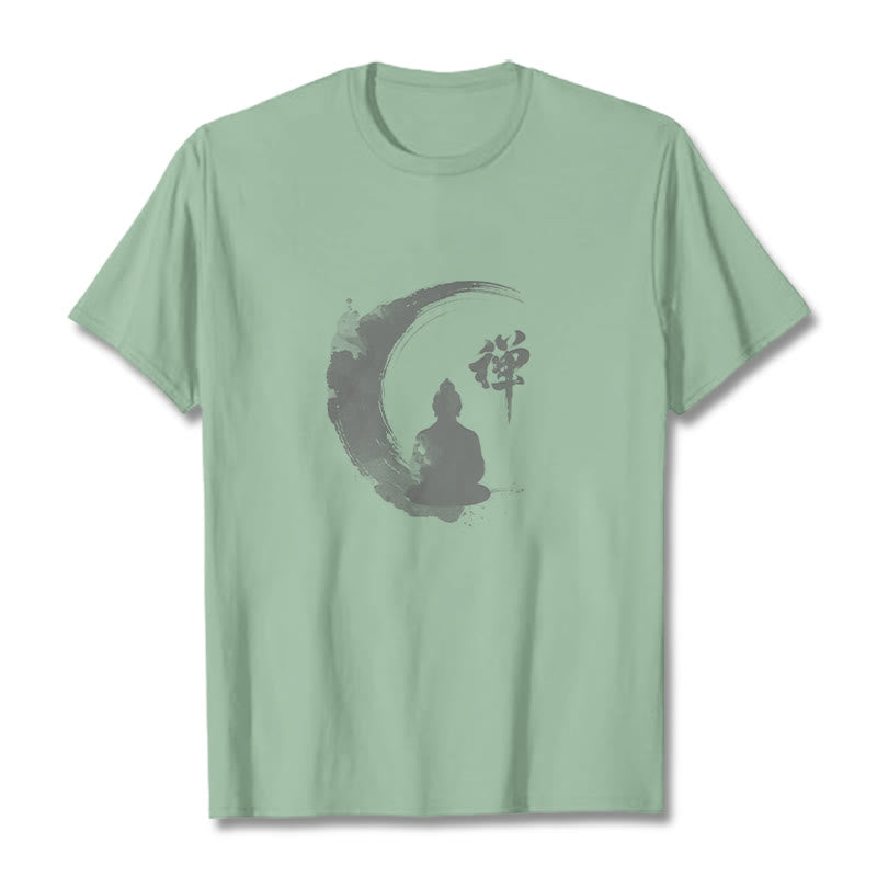 Buddha Stones Meditating Buddha Pattern Cotton Tee T-shirt - Pale Green - 2XL - image 13