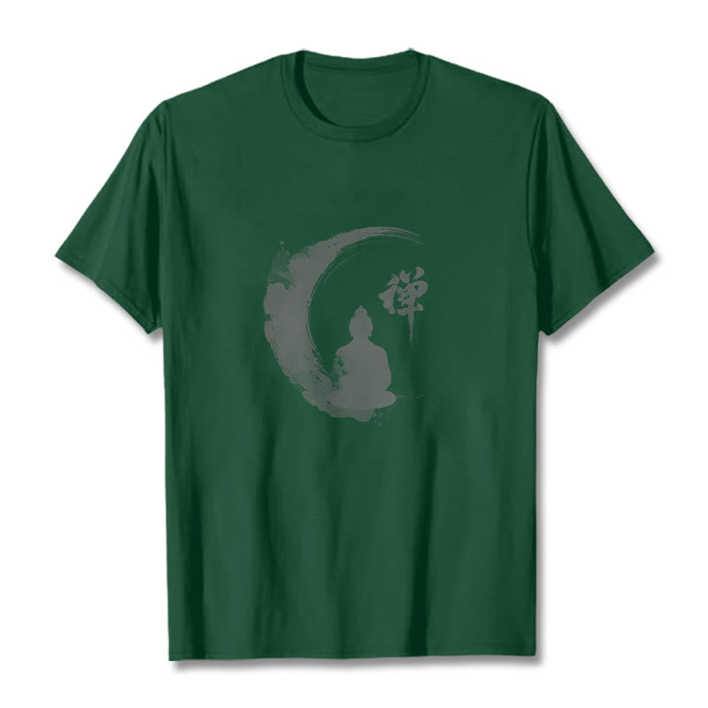 Buddha Stones Meditating Buddha Pattern Cotton Tee T-shirt - Forest Green - 2XL - image 11