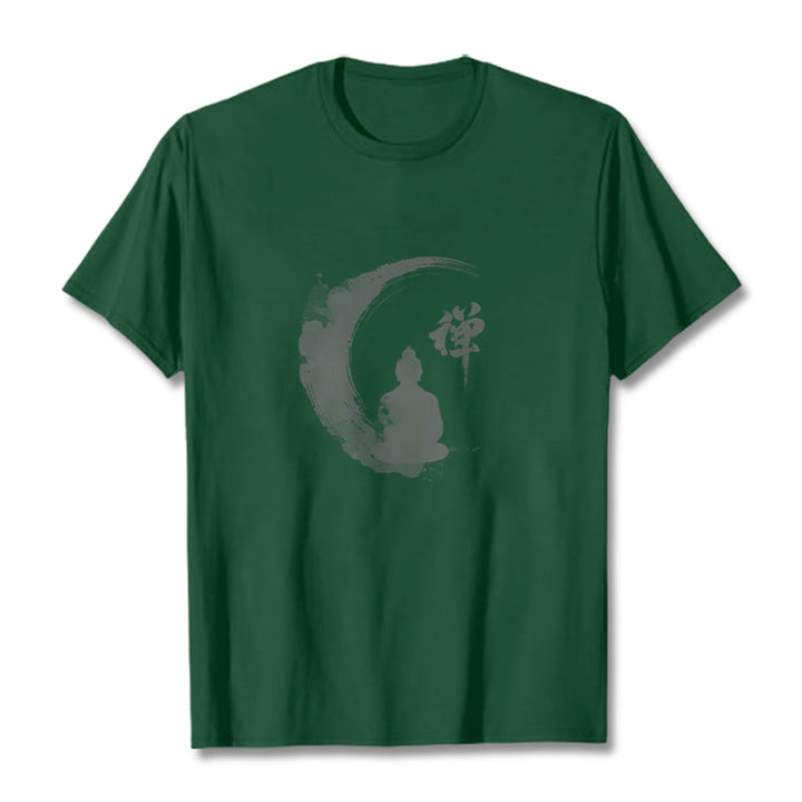 Buddha Stones Meditating Buddha Pattern Cotton Tee T-shirt - Forest Green - 2XL - image 11