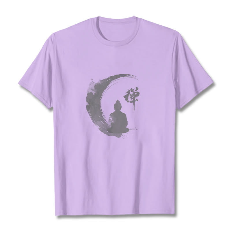 Buddha Stones Meditating Buddha Pattern Cotton Tee T-shirt - Plum - 2XL - image 15