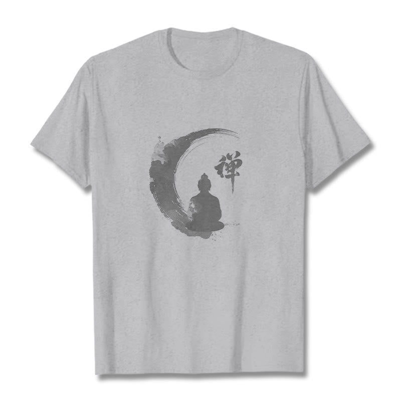 Buddha Stones Meditating Buddha Pattern Cotton Tee T-shirt - Light Grey - 2XL - image 20