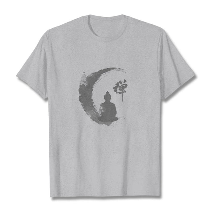 Buddha Stones Meditating Buddha Pattern Cotton Tee T-shirt - Light Grey - 2XL - image 20