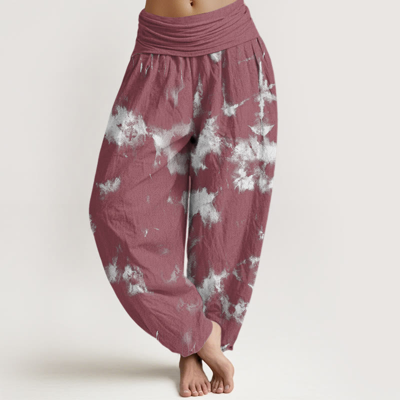 Buddha Stones White Lines Spots Tie-Dye Pattern Women's Elastic Waist Harem Pants - IndianRed - US22，UK/AU26，EU54 (6XL) - image 8