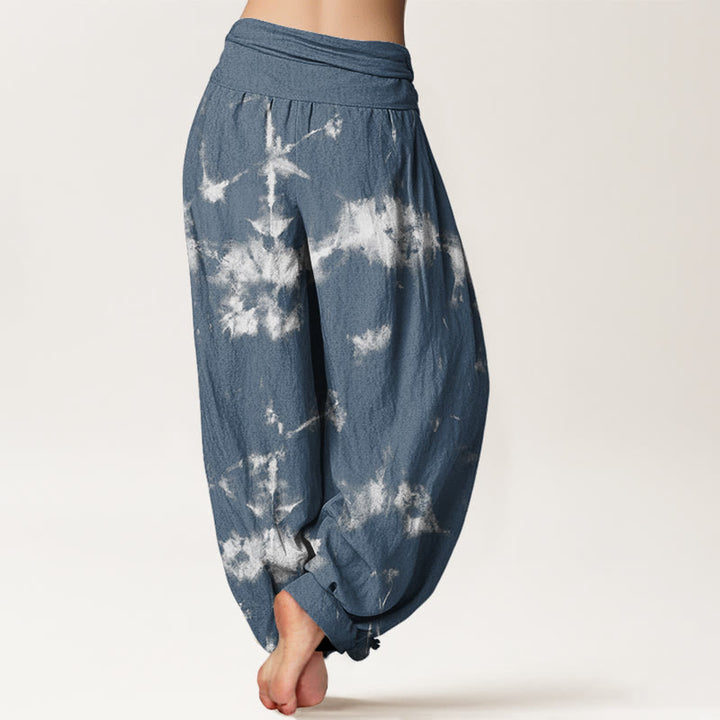 Buddha Stones Cotton White Lines Spots Tie-Dye Pattern Women's Elastic Waist Harem Pants - image 6