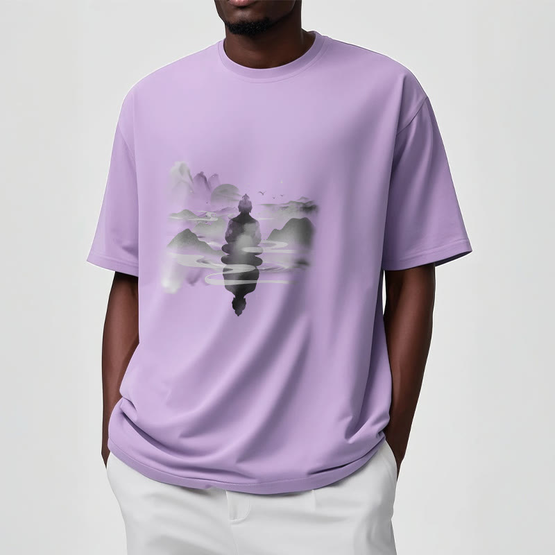 Buddha Stones Meditating Buddha Sitting In Mountains Pattern Cotton Tee T-shirt - image 16
