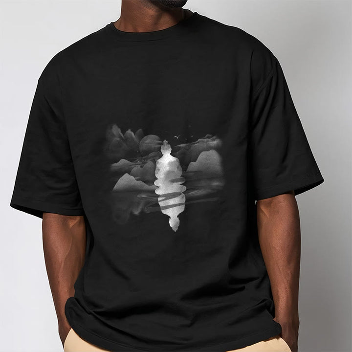 Buddha Stones Meditating Buddha Sitting In Mountains Pattern Cotton Tee T-shirt - image 3