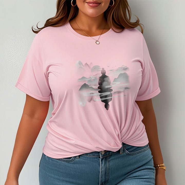 Buddha Stones Meditating Buddha Sitting In Mountains Pattern Cotton Tee T-shirt - image 10