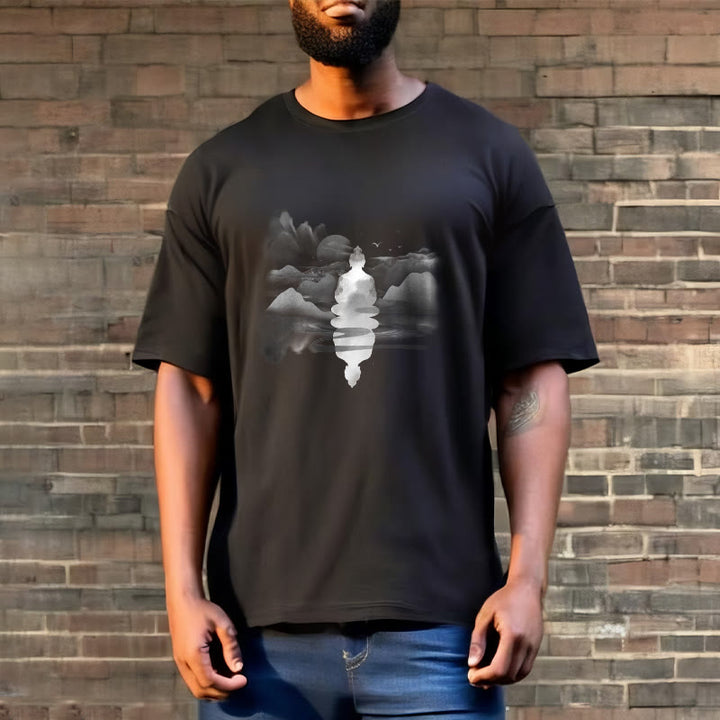 Buddha Stones Meditating Buddha Sitting In Mountains Pattern Cotton Tee T-shirt - image 4