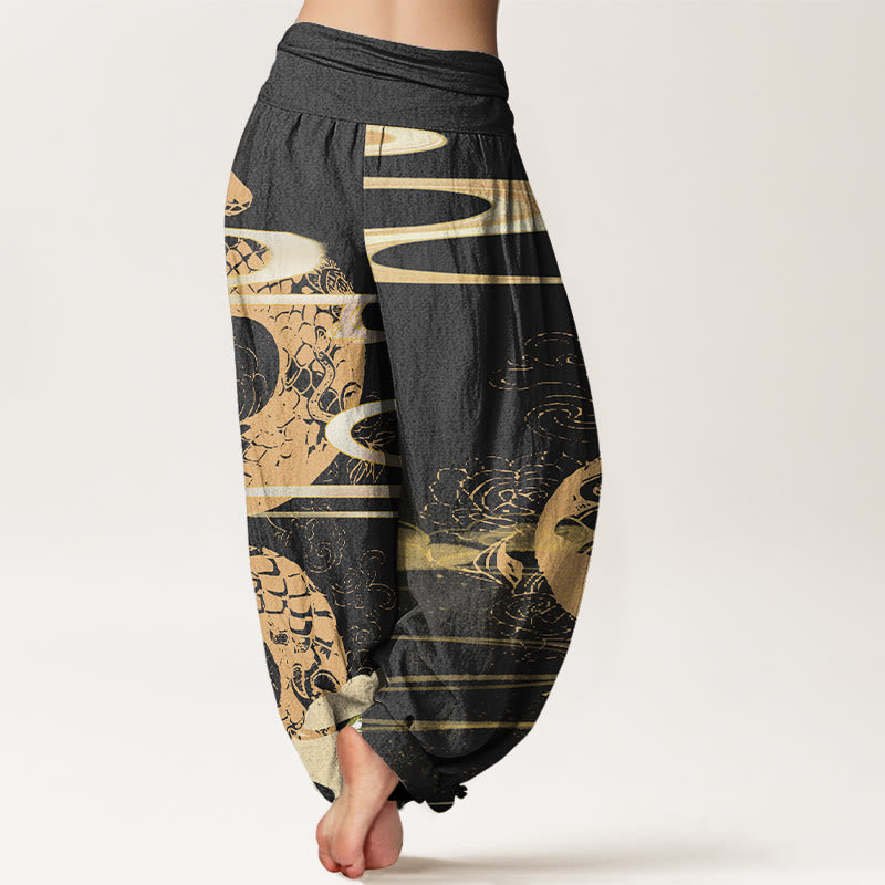 Buddha Stones Auspicious Clouds With Snake Pattern Women's Elastic Waist Harem Pants - image 3