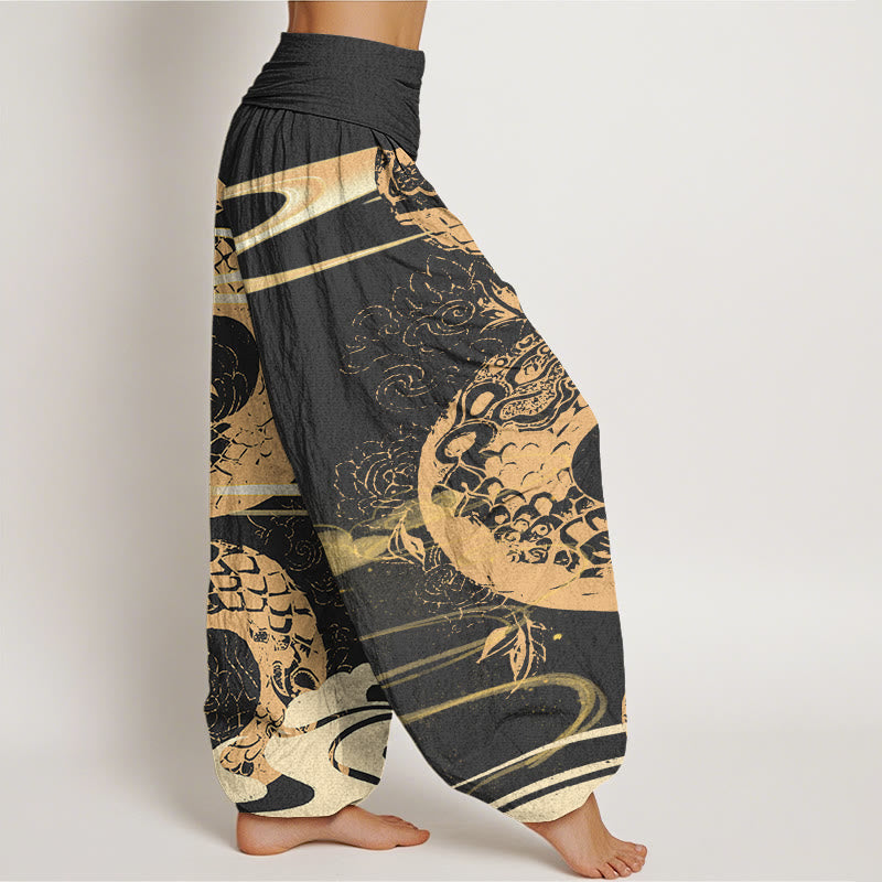 Buddha Stones Auspicious Clouds With Snake Pattern Women's Elastic Waist Harem Pants - image 2