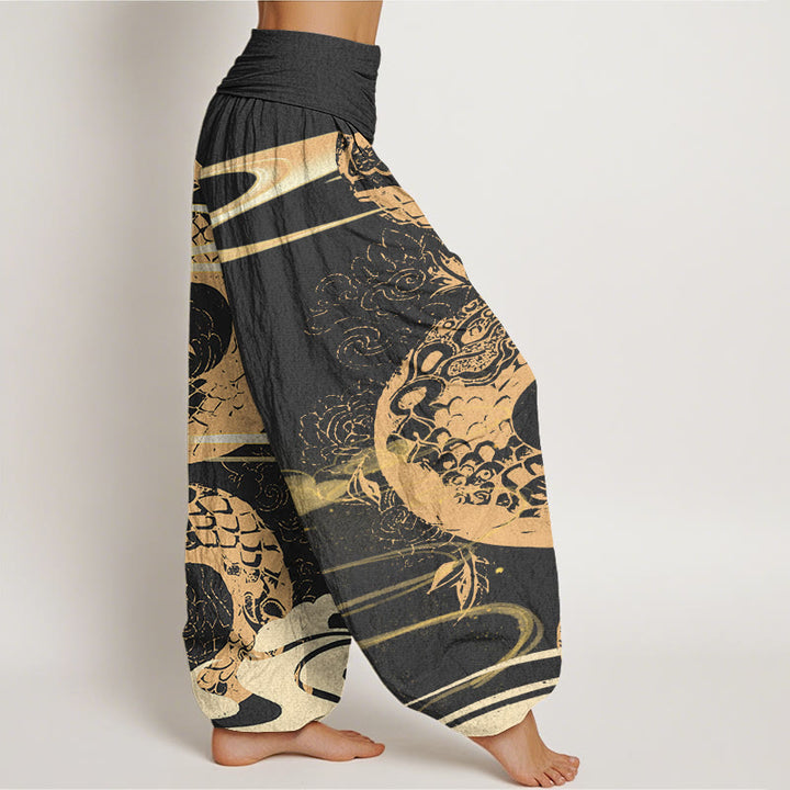 Buddha Stones Auspicious Clouds With Snake Pattern Women's Elastic Waist Harem Pants - image 2