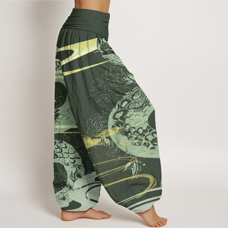 Buddha Stones Auspicious Clouds With Snake Pattern Women's Elastic Waist Harem Pants - image 6