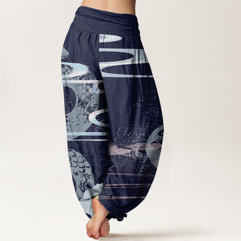 Buddha Stones Auspicious Clouds With Snake Pattern Women's Elastic Waist Harem Pants - image 10