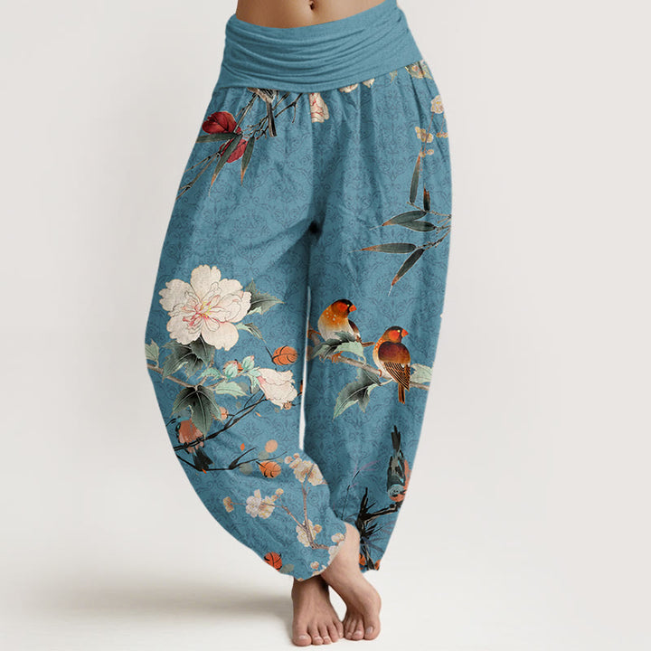 Buddha Stones Warbler Bird Blooming Flower Branches Mandala Pattern Women's Elastic Waist Harem Pants - DarkTurquoise - US22，UK/AU26，EU54 (6XL) - image 4