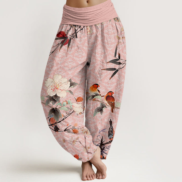 Buddha Stones Warbler Bird Blooming Flower Branches Mandala Pattern Women's Elastic Waist Harem Pants - Pink - US22，UK/AU26，EU54 (6XL) - image 8