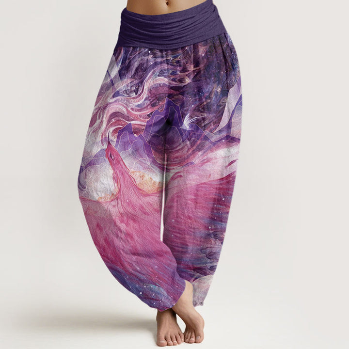 Buddha Stones Mythical Creature Pattern Women's Elastic Waist Harem Pants