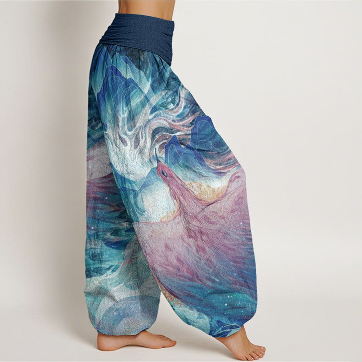 Buddha Stones Mythical Creature Pattern Women's Elastic Waist Harem Pants